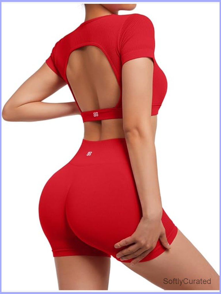 Open Back Crop Tank & Bike Shorts Set Seamless Yoga Activewear